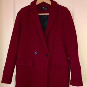 Trf Zara Red Double Breasted Coat, Women's XS